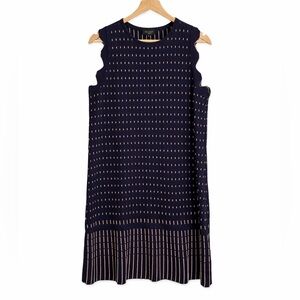 Ted Baker London Navy & Gold Knit Sleeveless Dress Scalloped Hem Size 8